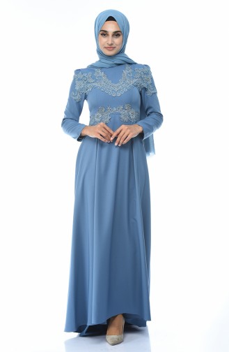 Ice Blue Hijab Evening Dress 9516-04