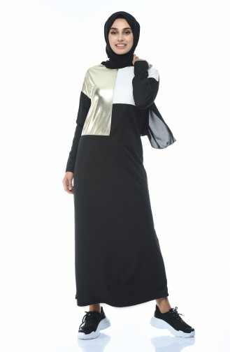 Schwarz Hijab Kleider 4055-01