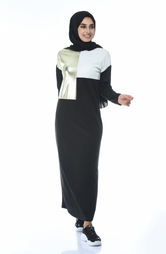 Schwarz Hijab Kleider 4055-01
