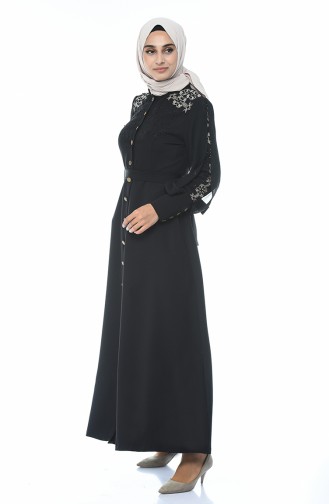 Schwarz Hijab Kleider 9437-01