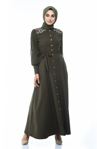 Khaki Hijab Kleider 9437-02