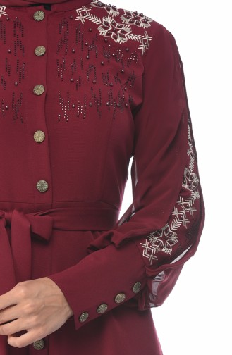 Claret Red Hijab Dress 9437-04
