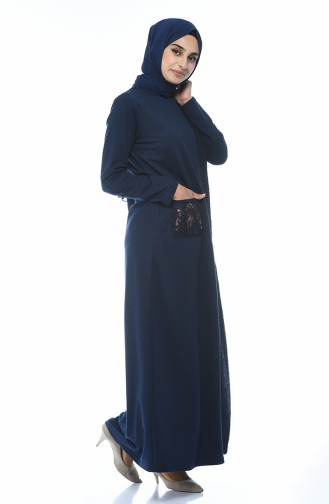 Dunkelblau Hijab Kleider 3100-04