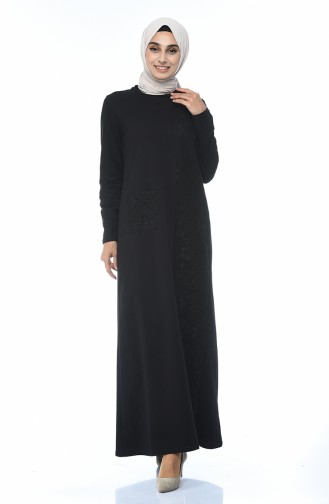 Schwarz Hijab Kleider 3100-05