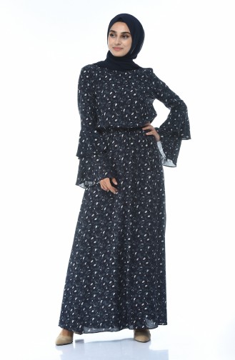 Beli Lastikli Elbise 60044-01 Lacivert
