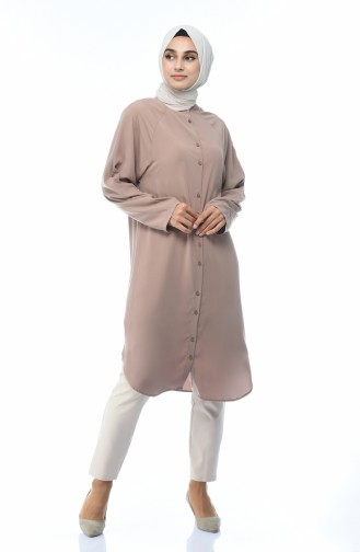 Düğmeli Uzun Tunik 5130-03 Camel