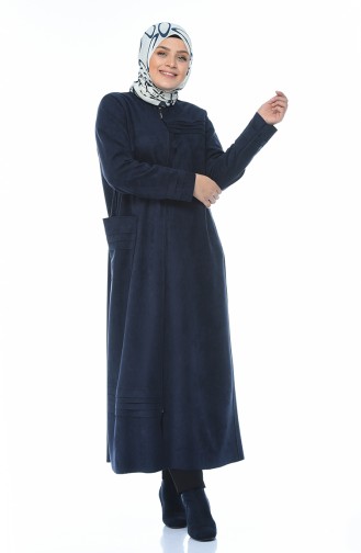 Grosse Grösse Wildleder Hijab-Mantel  0385-03 Dunkelblau 0385-03
