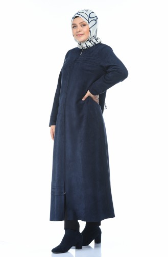 Grosse Grösse Wildleder Hijab-Mantel  0385-03 Dunkelblau 0385-03