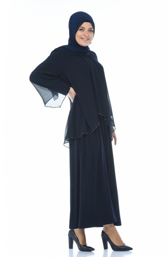 Robe de Soirée Perlées Grande Taille 3147-05 Bleu Marine 3147-05