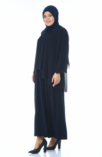 Navy Blue Hijab Evening Dress 3147-05