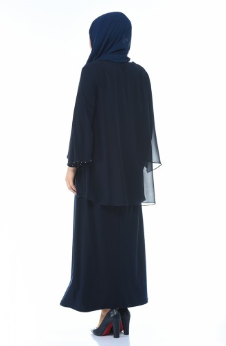 Navy Blue Hijab Evening Dress 3147-05