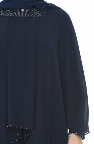Robe de Soirée Perlées Grande Taille 3147-05 Bleu Marine 3147-05