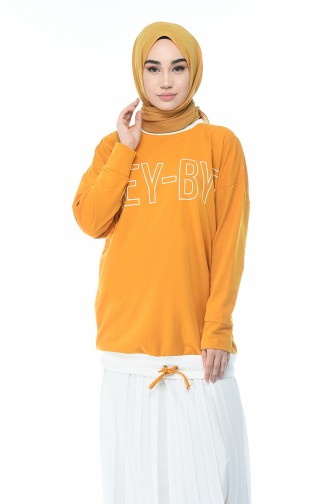 Baskılı Sweatshirt 0732-04 Hardal