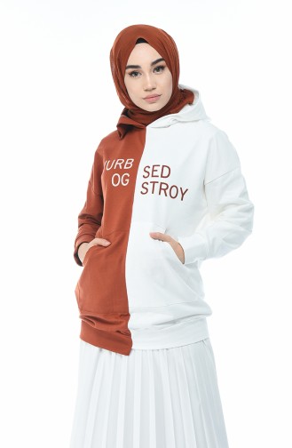 Baskılı Sweatshirt 0734-01 Kiremit