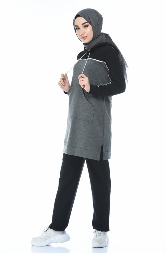 Gümüş Şeritli Sweatshirt 19096-06 Siyah Füme