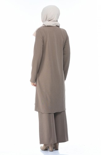 Büyük Beden Düğme Detaylı Tunik Pantolon İkili Takım 0888-04 Koyu Vizon