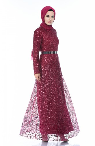 Plum Hijab Evening Dress 3805-01