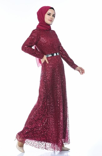 Plum Hijab Evening Dress 3805-01