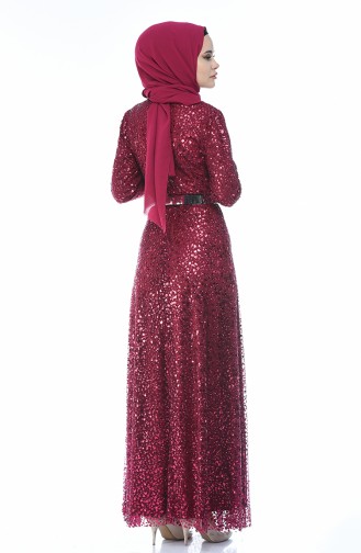 Plum Hijab Evening Dress 3805-01