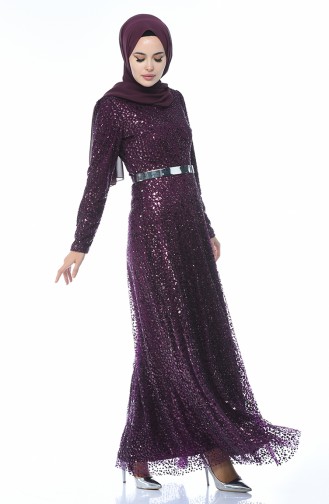Purple Hijab Evening Dress 3805-03