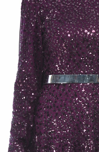 Purple Hijab Evening Dress 3805-03