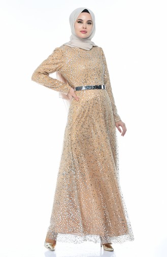 Mustard Hijab Evening Dress 3805-05