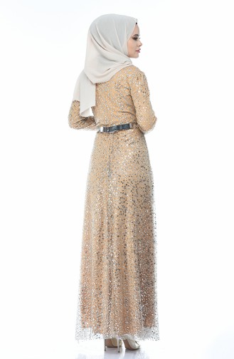 Mustard Hijab Evening Dress 3805-05