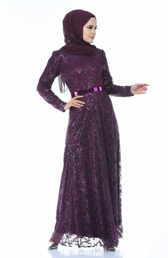 Purple Hijab Evening Dress 3806-04