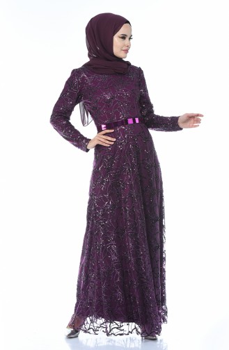 Robe de Soirée a Paillettes et Ceinture 3806-04 Pourpre 3806-04