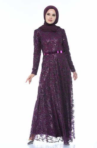 Robe de Soirée a Paillettes et Ceinture 3806-04 Pourpre 3806-04