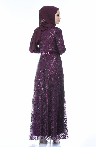 Robe de Soirée a Paillettes et Ceinture 3806-04 Pourpre 3806-04