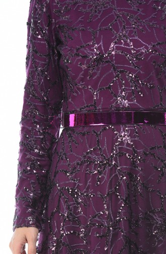 Robe de Soirée a Paillettes et Ceinture 3806-04 Pourpre 3806-04