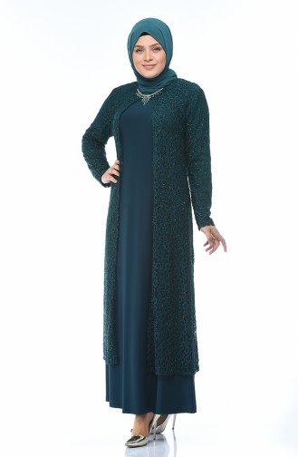 Emerald Green Hijab Evening Dress 1062-08