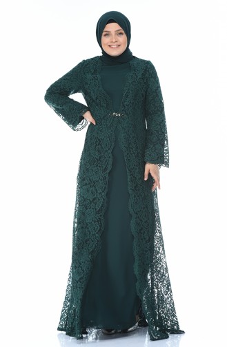 Emerald Green Hijab Evening Dress 1297-03