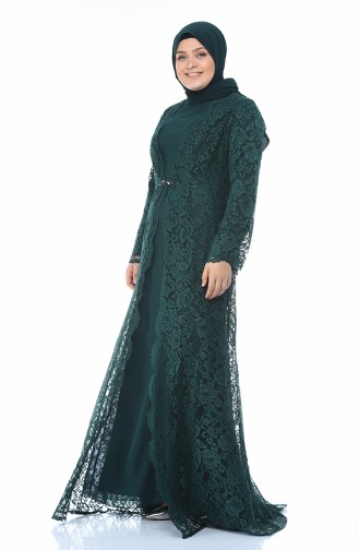 Robe de Soirée a Dentelle Grande Taille 1297-03 Vert emeraude 1297-03