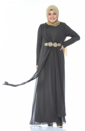 Smoke-Colored Hijab Evening Dress 1308-03