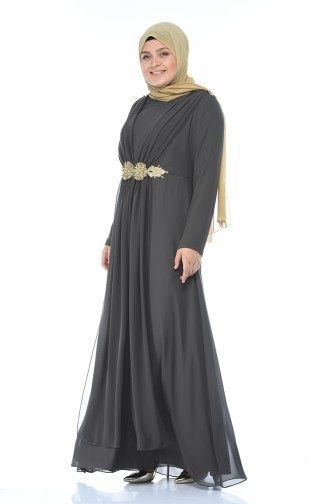 Smoke-Colored Hijab Evening Dress 1308-03