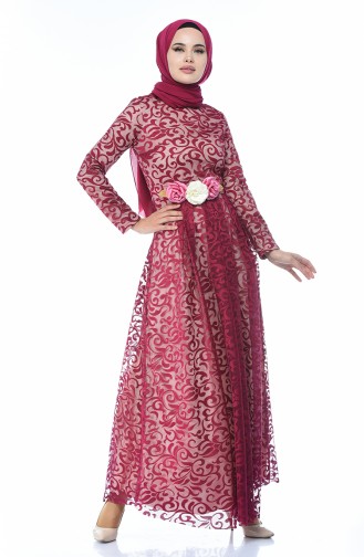 Plum Hijab Evening Dress 5037-01