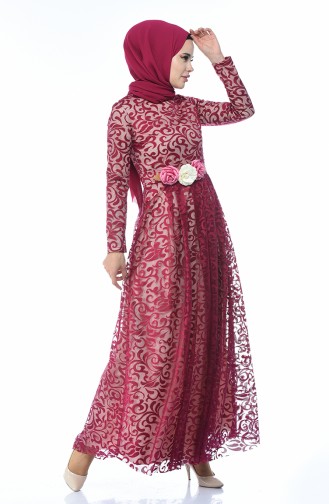 Plum Hijab Evening Dress 5037-01