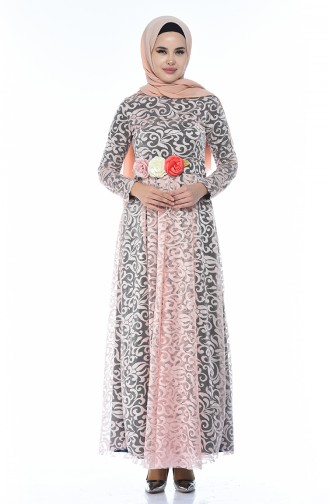 Powder Hijab Evening Dress 5037-02