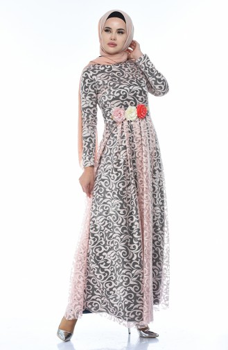 Powder Hijab Evening Dress 5037-02
