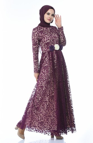 Purple Hijab Evening Dress 5037-03