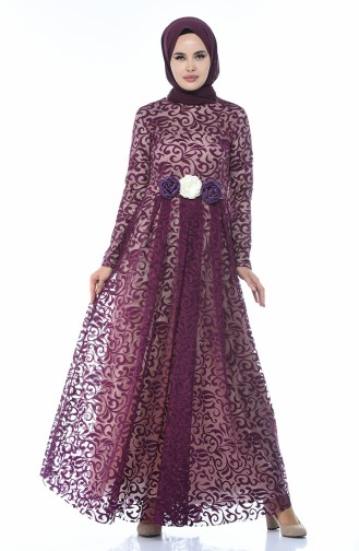 Purple Hijab Evening Dress 5037-03