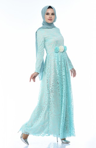 Robe de Soirée a Dentelle 5037-04 Vert Menthe 5037-04