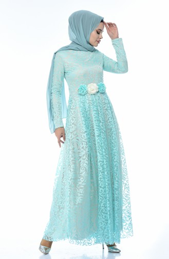 Mint Green Hijab Evening Dress 5037-04