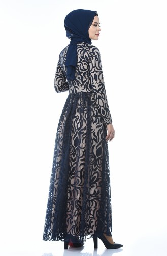 Navy Blue Hijab Evening Dress 5037-05