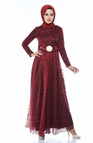 Claret Red Hijab Evening Dress 5037-06