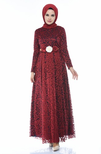 Claret Red Hijab Evening Dress 5037-06