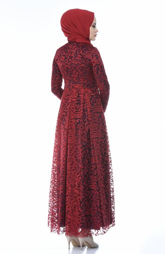 Claret Red Hijab Evening Dress 5037-06