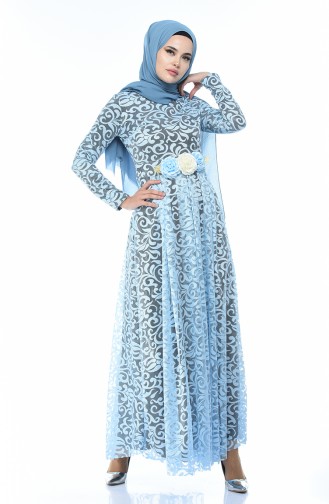 Baby Blue Hijab Evening Dress 5037-07